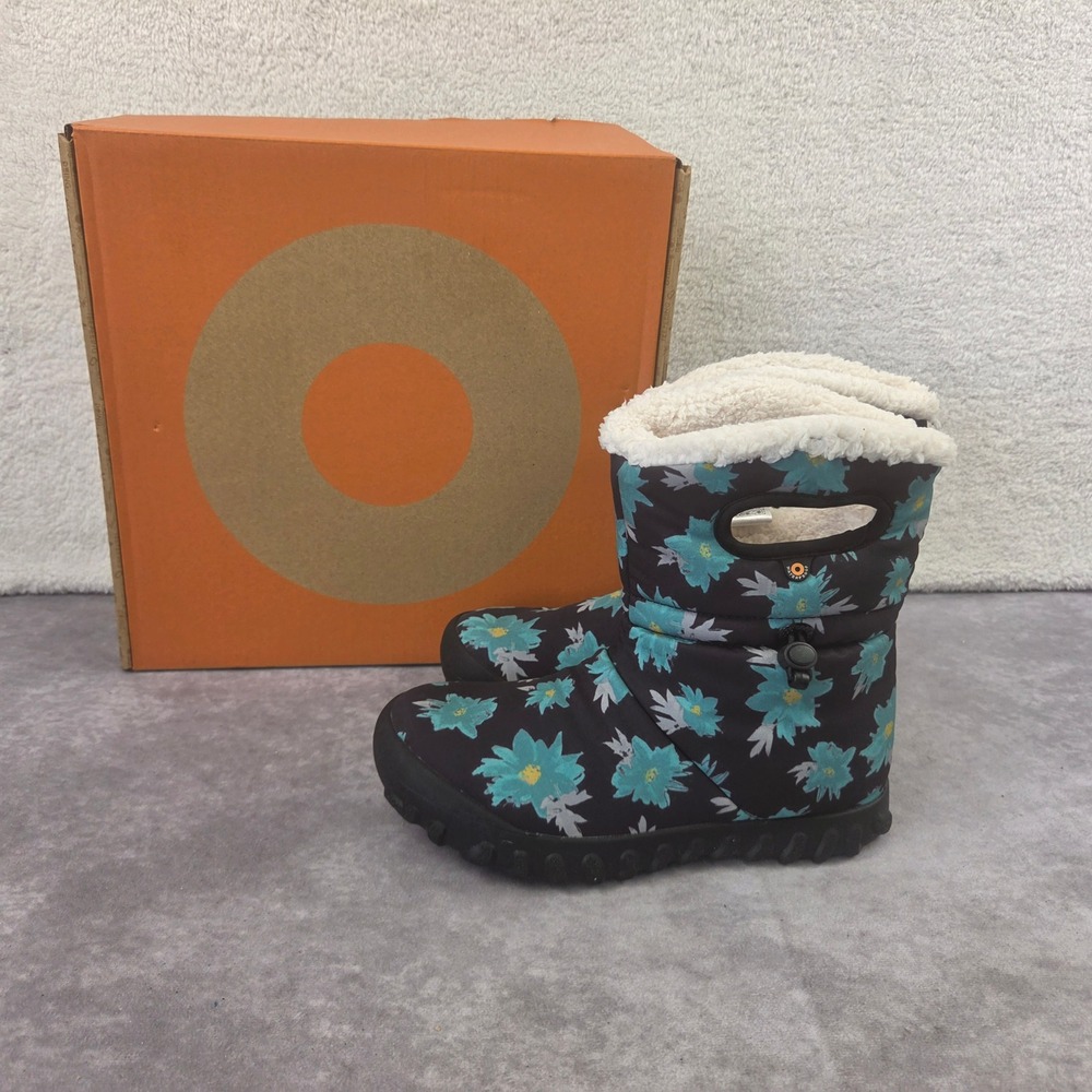 Bogs B-Moc Mid Winter Boots Womens 6 Black Multi Floral Waterproof 78830